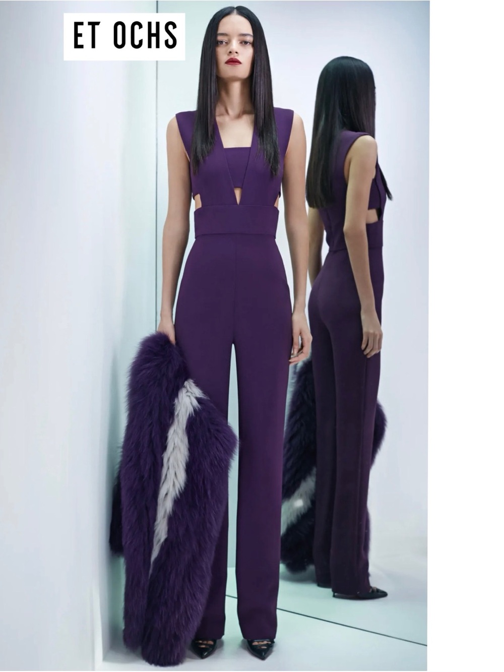 Cushnie et Ochs Eggplant Purple Cutout Jumpsuit 10 Stretch Cady Formal Cocktail